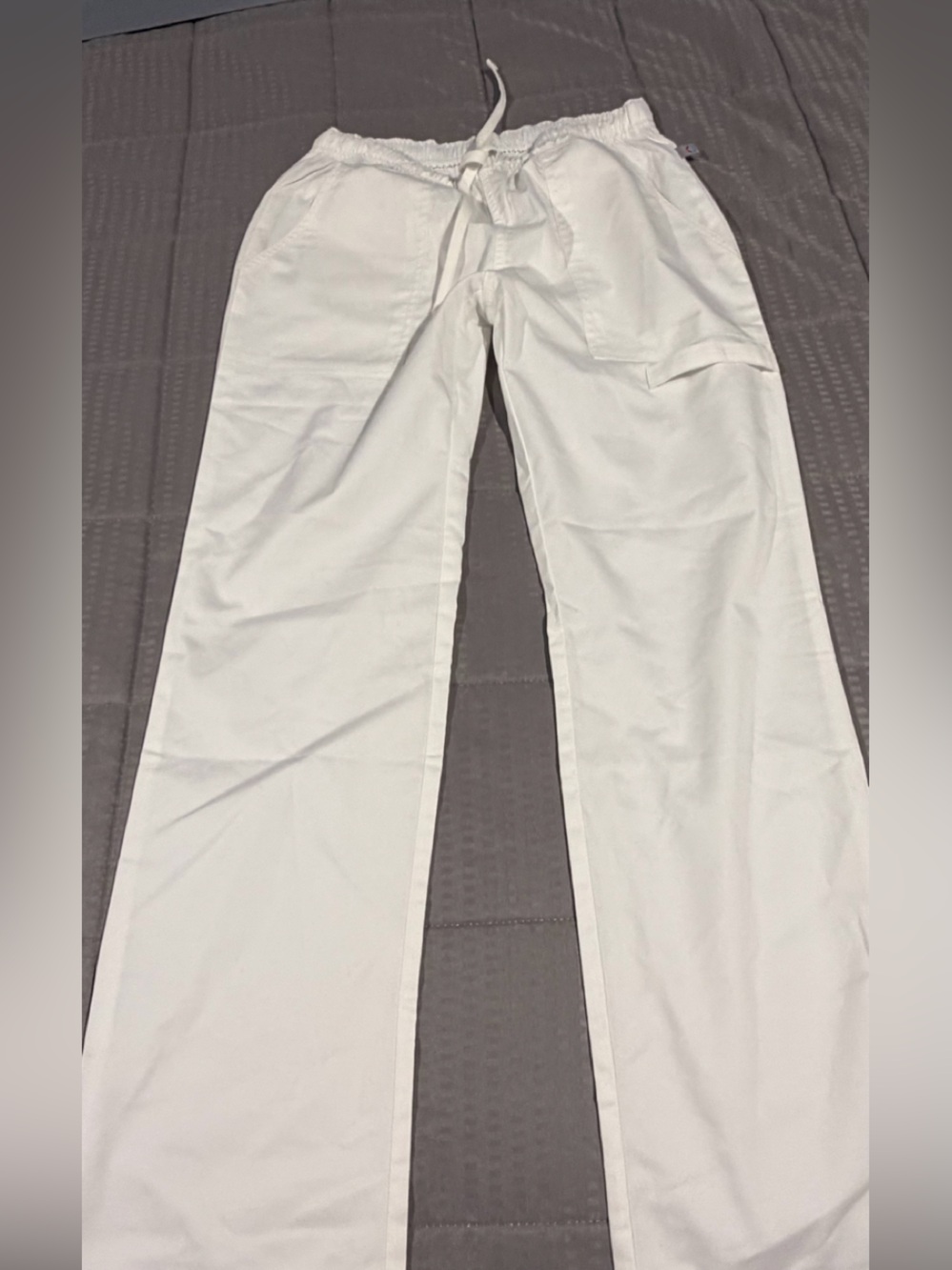 Cherokee White Drawstring Straight-Leg Scrubs